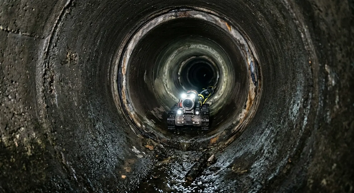 Robotic sewer camera inspecting pipe interior for Sewer Line Cleaning in Oneonta